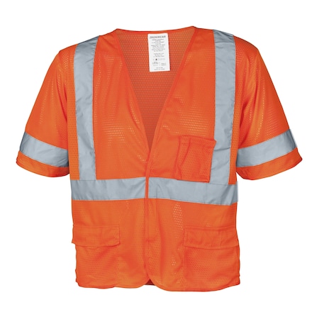 Flame-Retardant Polyester Mesh Vest Class 3 W/ 5 Pockets (Orange/X-Large)